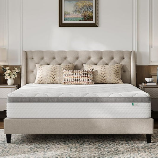 Novilla King Mattress, 12 Inch Hybrid Mattress King with Comfort Foam, Innerspring Pillow Top Mattresses in a Box, King Size Mattresses for Pressure & Pain Relief, Soft Feel but Supportive