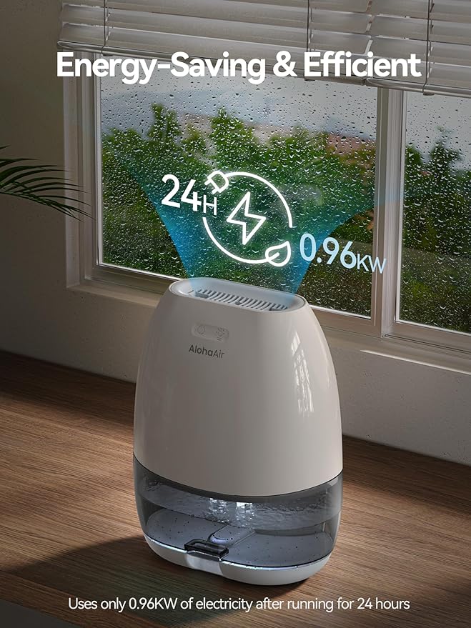 Dehumidifier, AlohaAir 34 OZ Small Dehumidifiers for Home and Room, Quiet with 7 Colors Night Light, Auto Shut Off, Dehumidifiers for Bedroom, Bathroom, RV, and Closet
