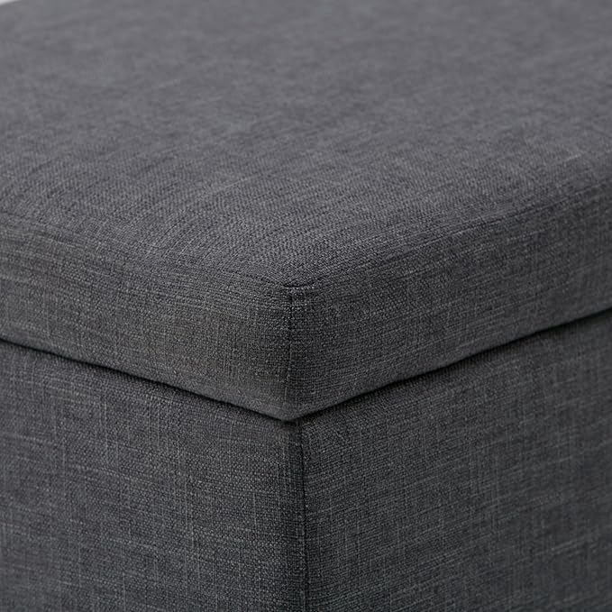 SIMPLIHOME Avalon Storage Ottoman Bench - 48" Wide x 16" High Upholstered Linen Look Fabric Rectangular Lift-Top Ottoman in Slate Grey, Contemporary Bench for Living Room with High-Density Foam
