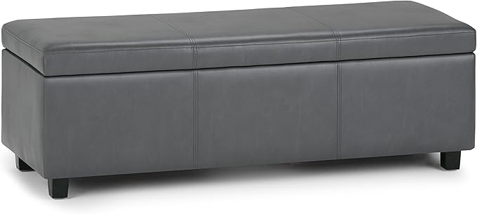 SIMPLIHOME Avalon Storage Ottoman Bench - 48" Wide x 16" High Upholstered Vegan Leather Rectangular Lift-Top Ottoman in Stone Grey, Contemporary Storage Bench for Living Room with High-Density Foam