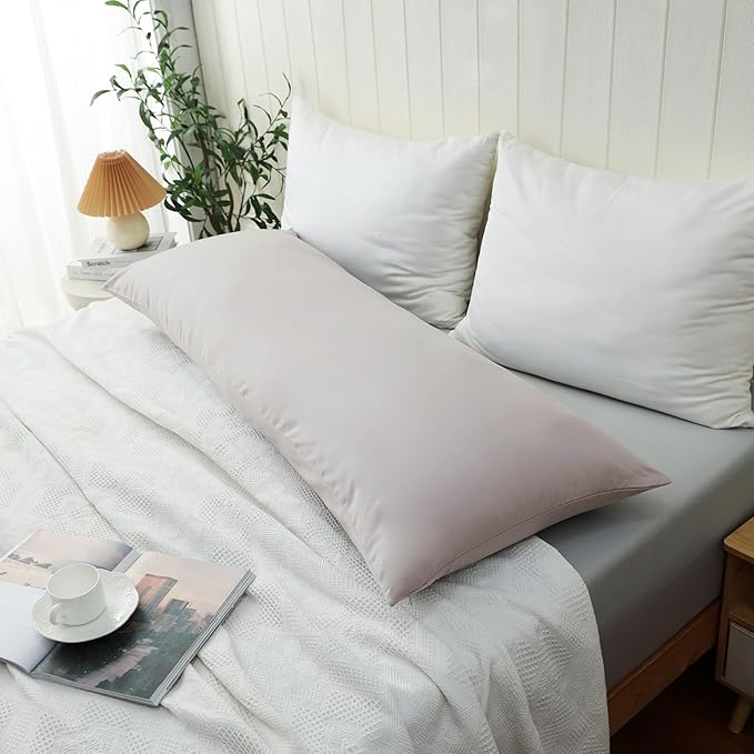 100% Cotton Soft Body Pillow Protectors with Invisible Zipper 20X54 Inches Body Pillow Cases, 600 Thread Count Soft Pillow Cases, Light Beige Color 1-Pack