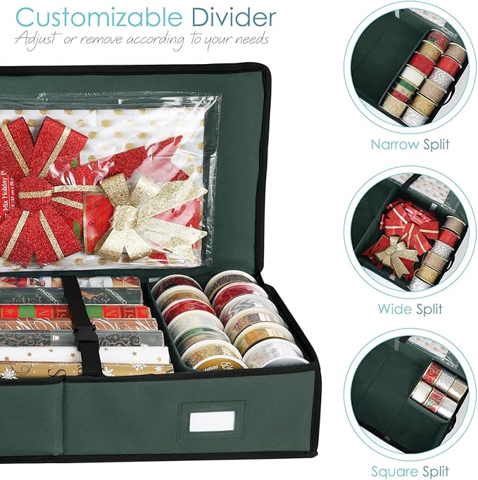Hearth & Harbor Wrapping Paper Storage Container - Christmas Storage Bag with Interior Pockets - Gift Wrapping Organizer Storage Fits Up to 22 Rolls of 40" - Tear Proof Wrapping Paper Organizer