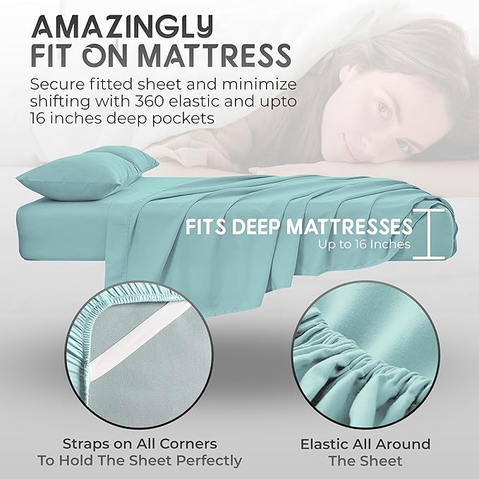 Twin XL Sheet Sets - 3 Pcs Set - Fade Resistant Double Brushed MicrofiberDeep Pocket Twin XL Sheet Sets, Cooling Sheets Twin XL, XL Twin Bed Sheets, Twin XL Bedding Set (Aqua)