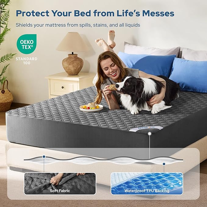 2 Pack Waterproof Mattress Protector, Twin Size Mattress Pad Noiseless with Deep Pocket Fitted for 6"-15", Breathable Dirt-Proof Single Bed Mattress Cover for Bedroom, Dorm Room (Gray)