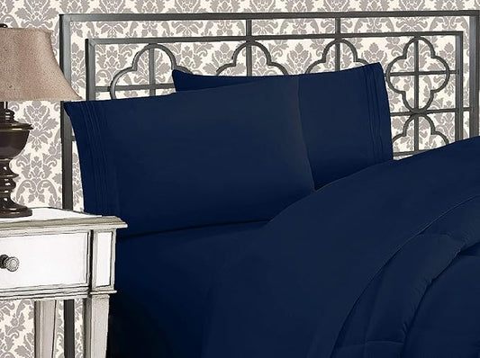 Elegant Comfort 1500 Premier Wrinkle & Fade Resistant Hotel Quality Ultra Soft Luxurious 4-Piece Bed Sheet Set with Deep Pockets, Twin/Twin XL Navy