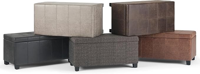 SIMPLIHOME Dover Storage Ottoman Bench - 36 inch Wide Upholstered Vegan Leather Rectangular Lift-Top Ottoman in Distressed Black, Contemporary Bench for Living Room with Safety Hinges