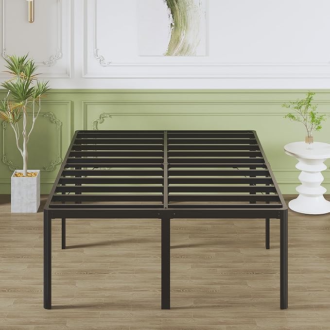 Lutown-Teen 25 Inch High Full Size Bed Frame with Rounded Corner Legs, Sturdy Mattress Foundation, Heavy Duty Metal Platform Bed Frame Full No Box Spring Needed, Noise Free, Easy Assembly, Black