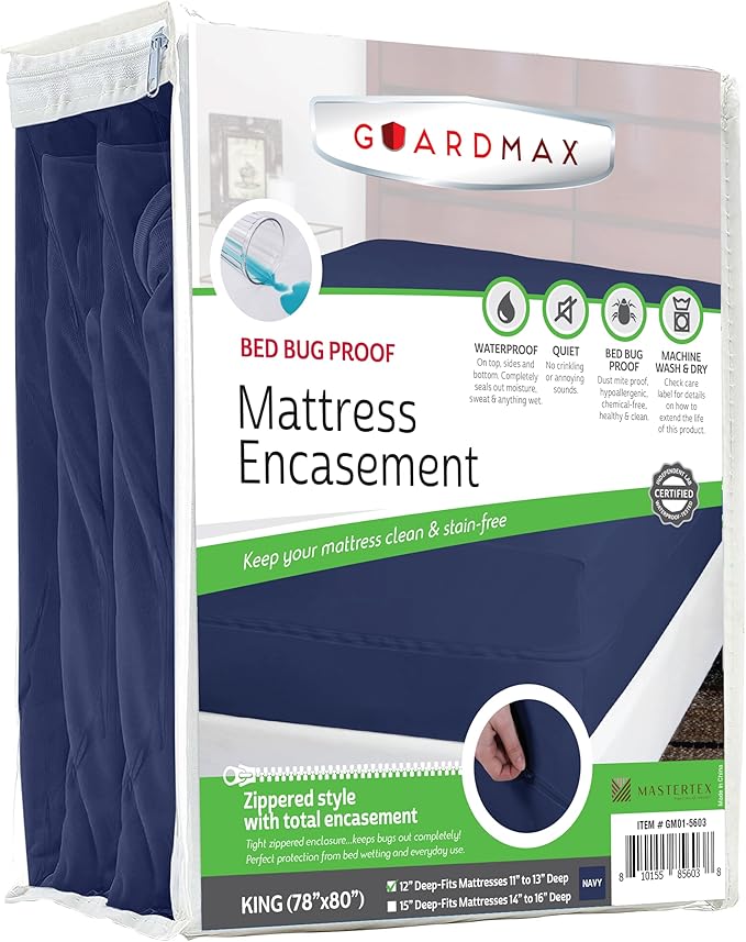 Guardmax King Mattress Encasement with Zipper, Waterproof, Bed Bug Proof, and Dust Mite Proof Mattress Protector for King Size Bed up to 12" Deep, Zippered All Around Jersey Knitted Mattress Cover