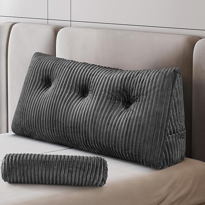 Comfort Twin Headboard Pillow w/ ONE ROLL Pillow,Ultra Soft Twin Triangular Pillow, Reading Pillow Standard Bed w/ a Roll Pillow for Bed Sitting Up Sleeping,Backrest Cushion Headboard Gap Pillow, Grey