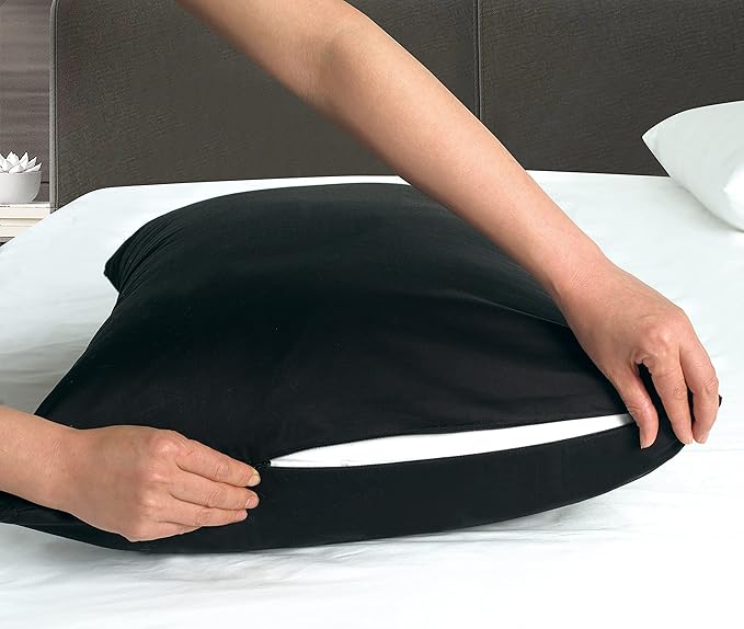 100% Egyptian Cotton King Pillow Protectors Set of 4, 400 Thread Count Sateen Weave Cooling Pillowcase, Easy Care Zippered Style Pillow Covers (4 Pack, Black, King)