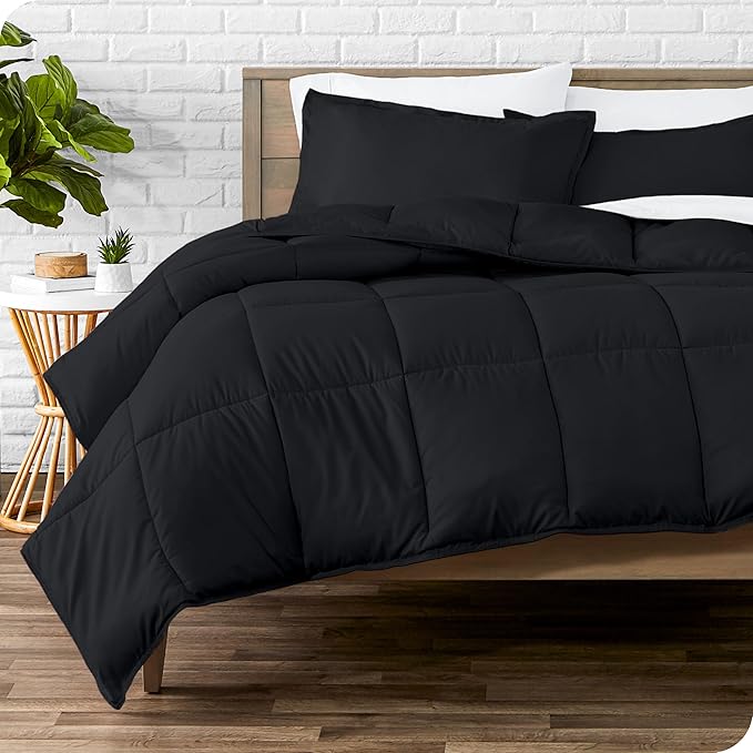 Bare Home Full Size Comforter Set - Ultra-Soft Goose Down Alternative - Premium 1800 Series - All Season Warmth - Black
