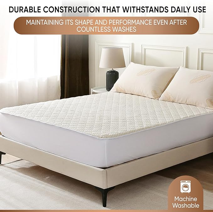 Luxury Quilted Organic Cotton Mattress Protector Full Size - 380 GSM Waterproof & Breathable Pad - Deep Pocket Fitted Cover - Soft & Silent Protection (Cotton Filling)