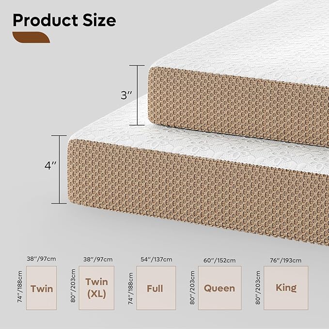 Bestier 3 Inch Gel Memory Foam Mattress Topper Full Size - Cooling Bed Pad for Back Pain Relief, Pressure Dispersing Mattress Pad for Bedroom RV, College Dorm (54x74 Inch)