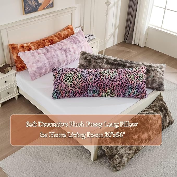 Luxury Shaggy Faux Fur Body Pillow,Fluffy Bed Pillow with Zipper Closure,Soft Decorative Plush Full Long Pillows,Fuzzy Hug Pillow for Living Room Side Sleeper & Pregnancy 20"x54" Tie-dye Burnt Orange