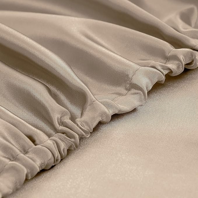 Homiest 4pcs Extra Deep Pocket Satin Sheets King Size Bed Set, 18-24 Inch Deep Pocket Taupe Sheet Set, Silky Luxury Bedding Fitted Sheet Fits Ultra Deep Mattress