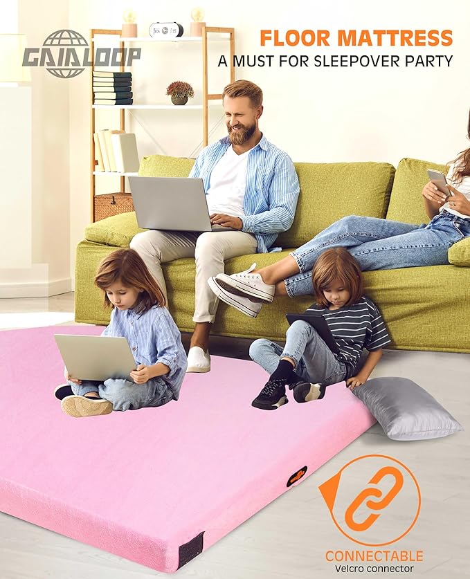 GAIALOOP 3 Inch Memory Foam Camping Mattress, Dual Layer Thick Sleeping Camp Pad for Car Tent Cot, Roll-Up Portable Glamping Floor Bed for Guests Sleepover