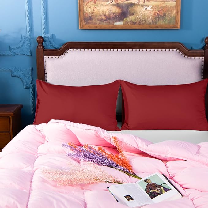 NTBAY Egyptian Cotton King Pillowcases - Set of 2, 500 Thread Count Cotton Pillowcases - Soft and Breathable Envelope Closure Pillow Cases - 20x36 Pillow Covers for Bed, Red