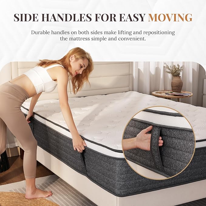 CH Charme House Queen Mattress 10 Inch Hybrid Mattresses in a Box, Medium Feel Foam and Individual Pocket Springs, Fiberglass Free Mattress, Extra Edge Support, Pressure Relief, CertiPUR-US, Grey