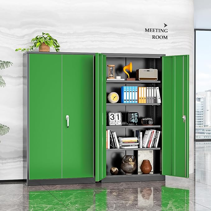 INTERGREAT Storage Cabinet,72”H Garage Steel Locking Cabinets with Doors and 4 Adjustable Shelves, Tall Lockable File Tool Cabinets for Home Office, Metal Classroom Cabinet Basement, Black-Green