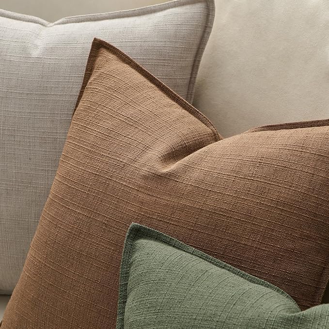 MIULEE Euro Sham Pillow Covers for Bed 26x26, 2 Pack Brown Thick & Textured Decorative Throw Pillow Covers, Neutral Linen Cushion Cases, Modern Farmhouse Home Decor, No Filling