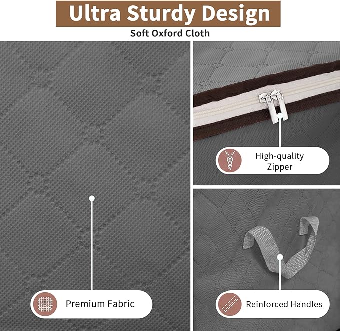 90L Clothes Blanket Storage Bags, 6 Pack Under Bed Storage Bins with Lids, Foldable Closet Organizer with Reinforced Handles for Clothing, Blanket, Comforters, Bed Sheets, Pillows and Toys, Gray