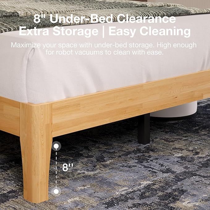 Novilla King Size Bed Frame with 3-Level Adjustable Storage Headboard, Solid Wood Platform Bed Frame with Slats, No Box Spring Needed, Noise Free, Natural Finish for Master Bedroom and Guest Room