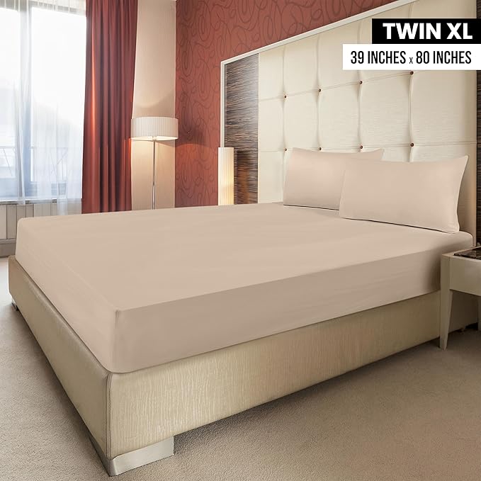 Utopia Bedding Twin XL Fitted Sheets - Bulk Pack of 2 Bottom Sheets - Soft Brushed Microfiber - Deep Pockets - Shrinkage & Fade Resistant - Easy Care (Twin XL, Beige)
