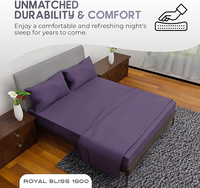 Royal Bliss King Size Sheets Set - 4 Piece Bedding - Wrinkle Free, Double Brushed, Cooling, Deep Pocket, Plum