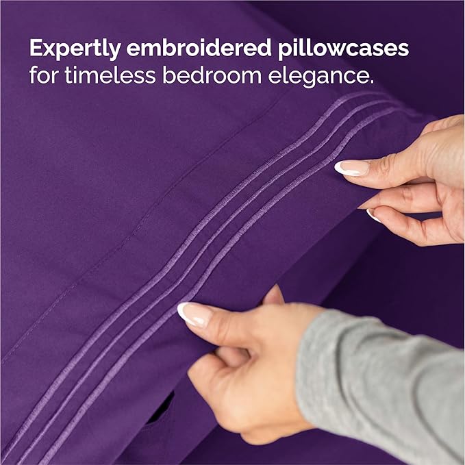 Split King Size 5 Piece Sheet Set - Comfy Breathable & Cooling Sheets - Hotel Luxury Bed Sheets for Women & Men - Deep Pockets, Easy-Fit, Soft and Wrinkle Free Sheets - Purple Oeko-Tex Bed Sheet Set