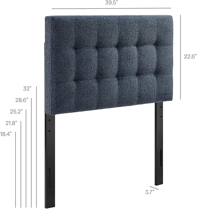 Modway Lily Twin Size Headboard with Biscuit Tufting in Navy - Fabric Upholstery with Padded Design and 5 Height-Adjustable Mounts