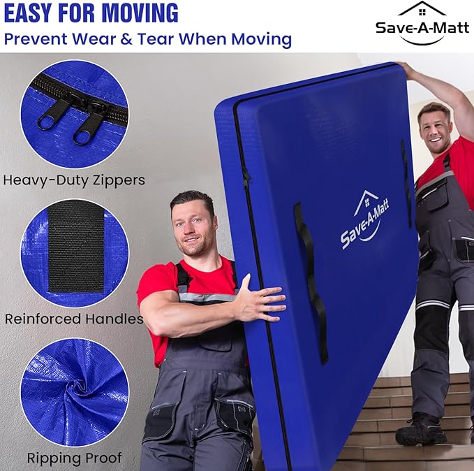 SaveAMatt Mattress Bags for Moving - Extra Thick & Durable Queen Mattress Cover for Moving - Reusable Waterproof Tarp Mattress Protector (86’’x75’’x15’’ Cali-King Size)