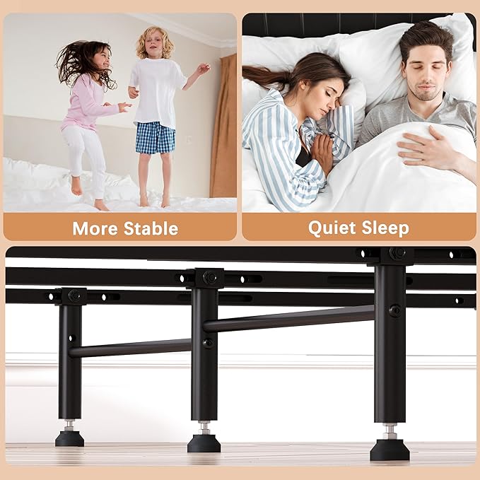 Bed Frame Support System - 3 Cross Rails and 6 Adjustable Legs,Universal Strong Center Support Beams for Full, Queen and King,California King Metal/Wood/Upholstered Bed