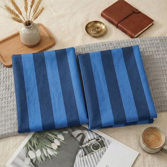 Merryword King Size Pillowcases, 100% Cotton Pillow Cases, Blue and Navy Striped Pillowcases, Soft Breathable Wide Stripes Pillow Covers, Set of 2