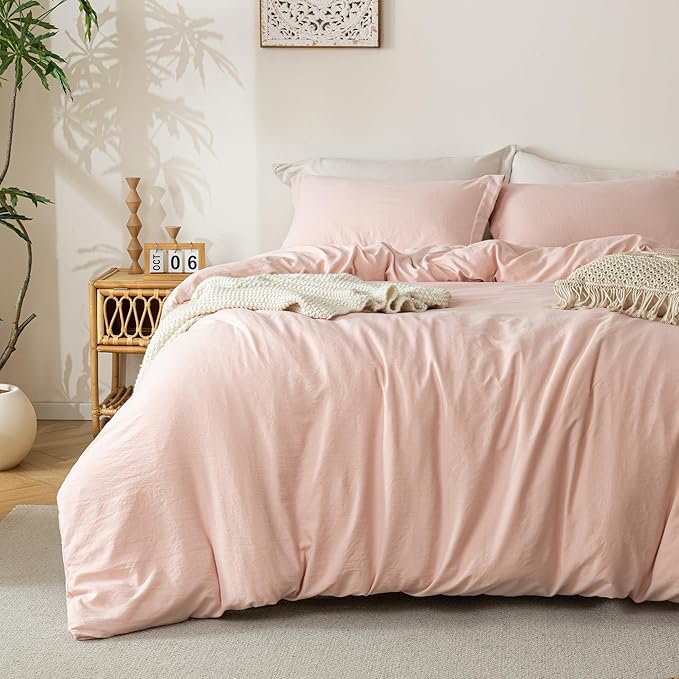 MILDLY Super Soft Duvet Cover 2pcs - 100% Washed Microfiber Light Pink Twin/Twin XL Comforter Cover Set with Zipper Closure & Corner Ties (No Comforter)