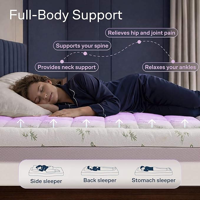 Dual-Layer 4 Inch King Size Mattress Topper - 2” Memory Foam + 2” Viscose Made from Bamboo Mattress Pad - Double the Comfort & Back Support - Removable & Machine-Washable Cover, Green