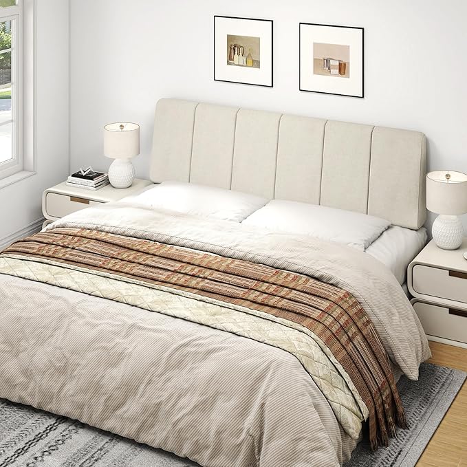 Queen Size Headboard Only-No Assembly, Upholstered Headboard Queen Size Linen Fabric Modern Style Headboards Extra-Thick, Beige