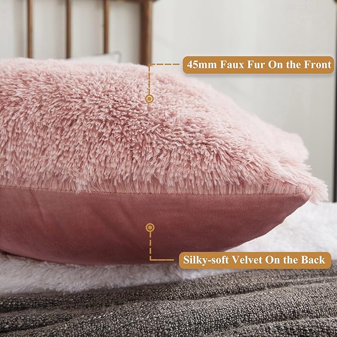 XeGe Luxury Shaggy Faux Fur Body Pillow Cover 20x54, Shed-Free Fluffy Long Pillowcase Hidden Zipper, Soft Plush Pillow Sham for Side Sleepers & Pregnancy Support, Aesthetic Room Decor (Pink Ombre)