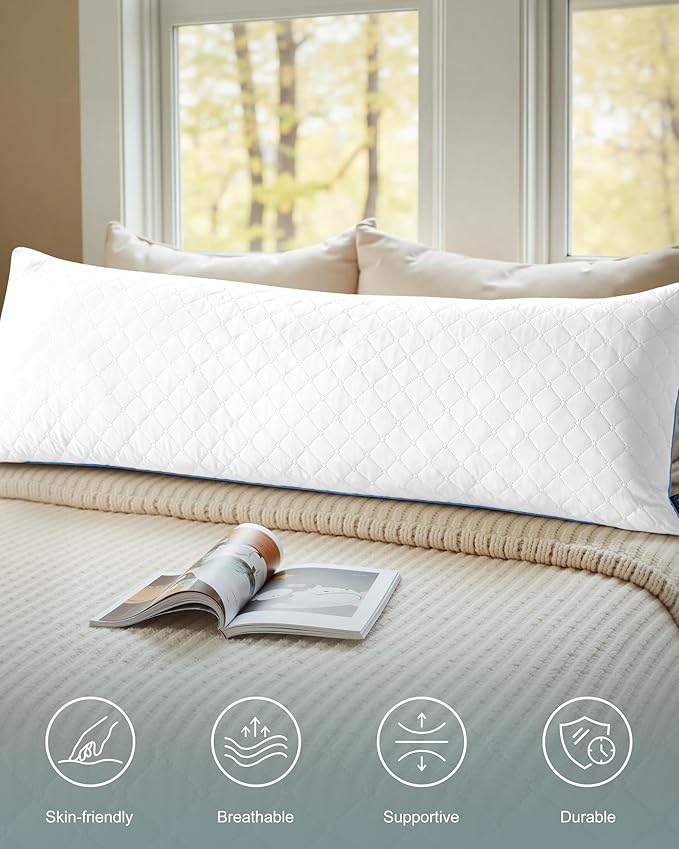 YZ HOME Long Body Pillow for Adults, Firm Body Pillow Shredded Memory Foam, Adjustable Height,Support for Side Sleeping & Pregnant Women(White, 20x54 Inch)