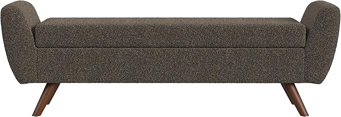 HomePop Modern Storage Bench with Wood Legs |Homepop Home Décor|Bench with Storage for Living Room & Bedroom - Dark Brown Boucle