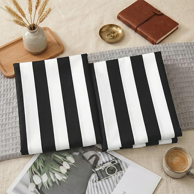 Merryword Queen Size Pillowcases, 100% Cotton Pillow Cases, Black and White Striped Pillowcases, Luxury Linen Like Pillowcase, Soft Breathable Wide Stripes Pillow Covers, Set of 2