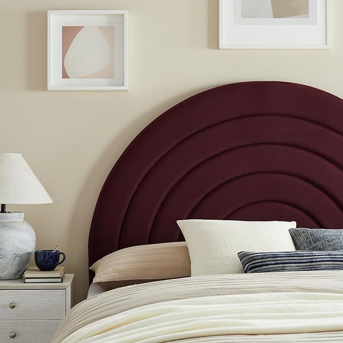 Modway Solana Soft Arch Shaped Round Full Headboard in Mulberry – Upholstered Headboard – Stain-Resistant Performance Velvet Headboard for Full Size Beds