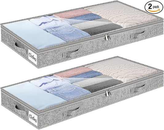 5 Inch Low Profile Under Bed Storage Drawer 2 Pack, Lightweight Underbed Clothes Storage Container Bins With NO STURCTURE, Shallow Storage Bag for Dorm & Home, With Clear Lids & Water-Resistant Fabric