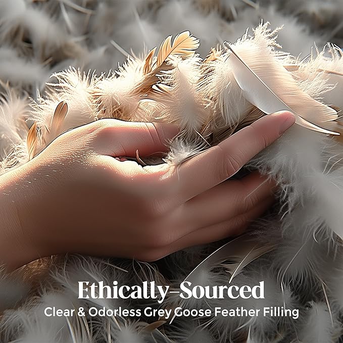 Bafode Goose Feathers Throw Pillow Inserts Set of 2, 12x20 Luxurious Corrugated Quilting Euro Decorative Pillows Insert with Exquisite Silver-Grey Satin Edging, Perfect for Couch, Bed, Sofa