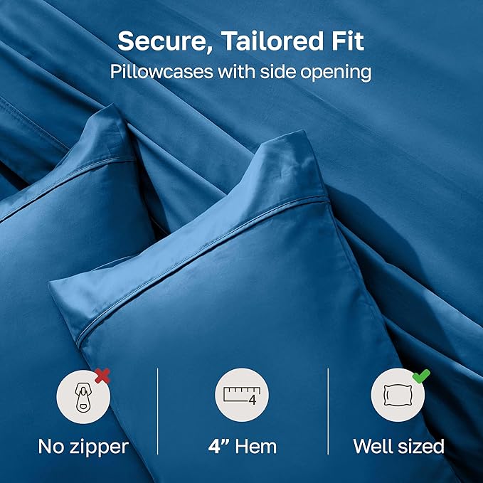 California Design Den Standard/Queen Pillow Cases Set of 2-400 Thread Count Sateen, Natural 100% Cotton Pillowcases Standard, Soft, Roomy and Breathable - Cobalt Blue