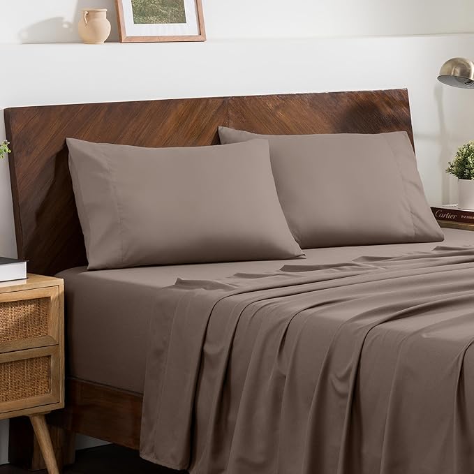 Bare Home Microfiber Pillow Cases - King 20x40 - Cooling Pillowcases - Double Brushed - Easy Care - Envelope Closure (King Pillowcase Set of 2, Taupe)