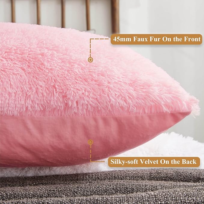 XeGe Cozy 20x54 Long Fluffy Body Pillow Cover, Plush Fuzzy Faux Fur Body Pillowcase with Zipper, Rectangular Furry Bed Pillow Sham for Pregnant Women Side Sleeper, Shaggy Bedding Pillow Light Pink