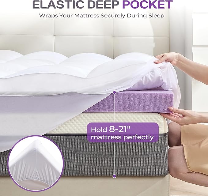 SINWEEK Dual Layer 5 Inch Memory Foam Mattress Topper Full Size, 2 Inch Gel Memory Foam Plus 3 Inch 1450 GSM Double Bed Pillow Top Mattress Pad Cover, White