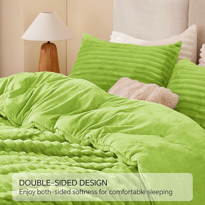 BEDELITE Fleece Queen Comforter Set -Super Soft & Warm Fluffy Dark Citron Bedding, Luxury Fuzzy Heavy Bed Set for Winter with 2 Pillow Cases