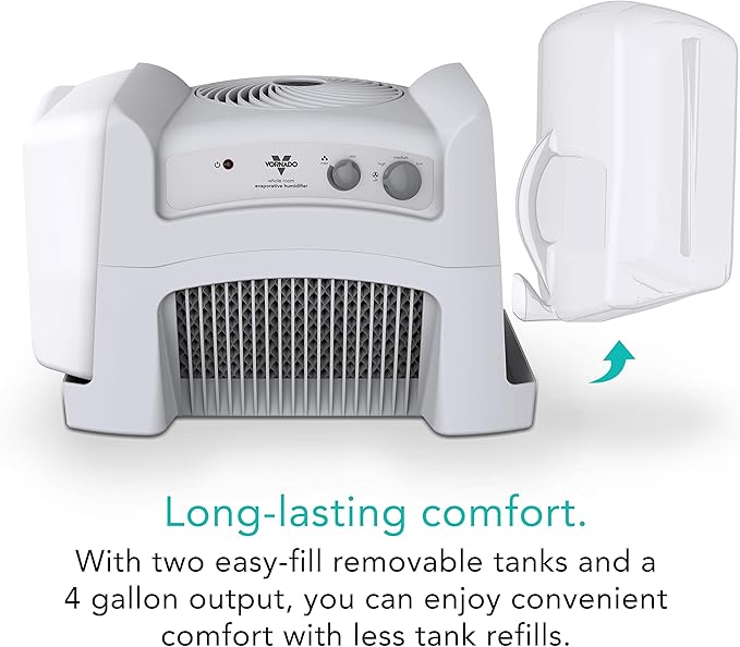 Vornado Evap40 Evaporative Humidifier with Adjustable Humidistat, 4-Gallon Capacity for Large Room Coverage up to 1,000 sq ft, 3 Speed Settings, Easy to Clean Dual Tank