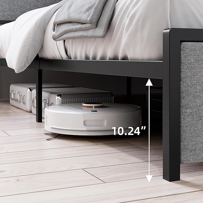 King Size Bed Frame with USB Ports and 2 Storage Drawers, Modern Platform Bed with Upholstered Shelf Headboard, Sturdy, Noise Free, No Box Spring Needed, Gray